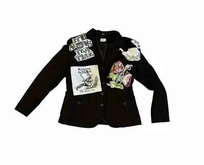 Biaggini Women's Brown Pin Stripped Blazer Jacket Applique Tea Time Size 46 • $50