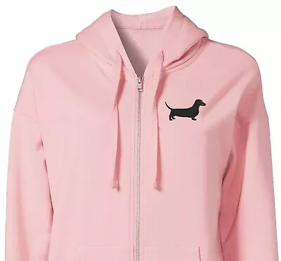 Black Dachshund Dog Embroidered Zipper Hoodie For Women Women Zip Hoodie • $44.99