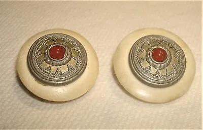 $22 • Buy Ben Amun Clip-On Etruscan Earrings, Carnelian Cabochon On Cream Color Discs