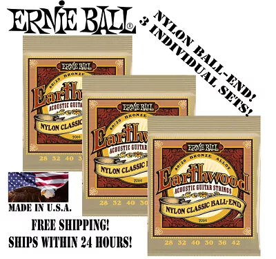 *3 Sets! Ernie Ball Earthwood 80/20 Nylon Ball-end Acoustic Guitar Strings 2069* • $16.98