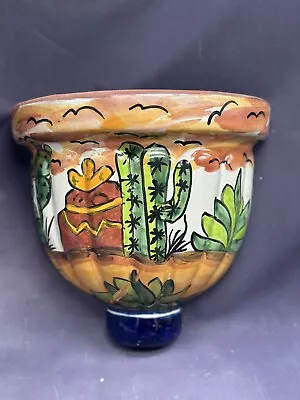 Talavera Mexico Wall Planter Pot Hand Painted Signed Terracotta Clay Bright • $42