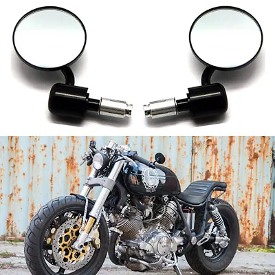 Black Motorcycle 7/8 -1  Bar End Rearview Mirrors For Custom Bobber Cafe Racer • $32.42