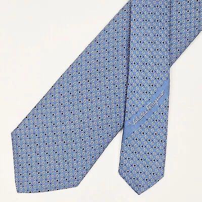 Salvatore Ferragamo Tie Necktie Gancini Logo & Polka Dot On Light Blue Woven • $120