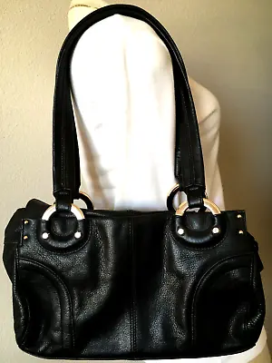 B.Makowsky Black Leather Animal Print Interior Satchel  Bag VGC • $22.40