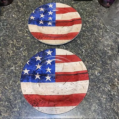 2 Sakura Warren Kimble Colonial American Flag Salad Plates 8” Rustic 1997 • $18