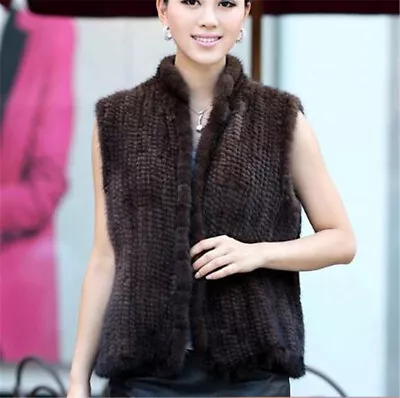 Luxury Womens 100% Real Mink Fur Knitted Vest Stand Collar Peacoat Jacket • $153.21