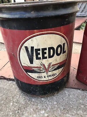 Vintage Gas Oil Advertising Veedol Oil Grease Bucket Can - Rusty Worn Man Cave • $66.75
