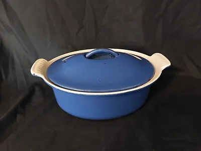 Vintage Le Creuset Blue Oval Lidded Cast Iron / Enamel Casserole Dish 22 Cm Dish • £31