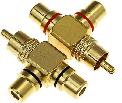 PRO 2 X RCA Y Shape Splitter 1 Male Plug To 2 Female SOCKETS AV Adapter Gold • $27.99