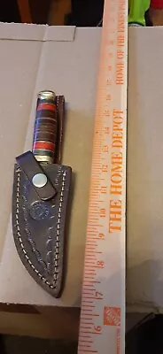 USED-UNBRAND--Fixed Blade Leather Stacked Handle Knife W/ Sheath-CASE--K-BAR • $20