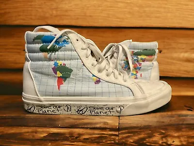 Vans Sk8-Hi Off The Wall Unisex Women Save Our Planet World Map Globe High Tops • $19.99