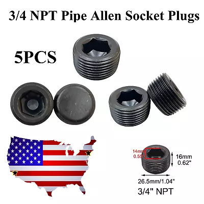Pipe Plugs 3/4 NPT Steel Internal Hex Countersunk Thread Socket Screw USA! 5EACH • $9.81