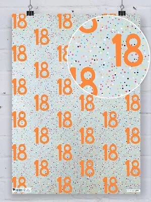18th Birthday Bright Neon Spot Wrapping Paper Age 18 Cute Eighteenth Gift Wrap • £4