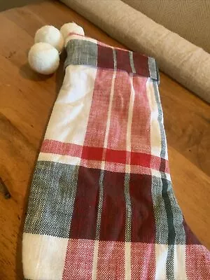 18  Hearth & Hand Plaid Magnolia Christmas Stocking Red Green Pom Poms • $22