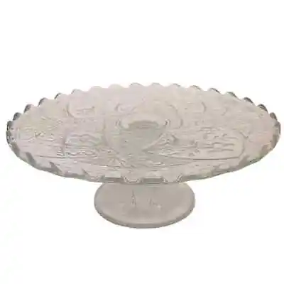 Mid Century Modern Glass Cake Plate Scalloped Edge Display Stand Dinner Party • $14