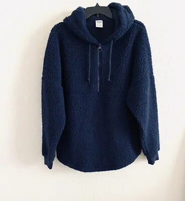Victoria’s Secret PINK Navy Blue Varsity Sherpa Half Zip Pullover Small NWOT • $24.99