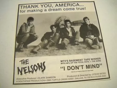 The NELSONS Winners Of MTV Basement Tapes Original 1984 Promo Trade Advt • $5.95