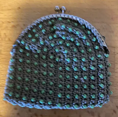 Vintage Hand Beaded Coin Purse  Change Purse Hand Made  Green • $24.50