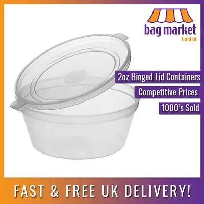 2oz Clear Hinged Lid Plastic Sauce Containers! | Cups/Pot/Tub/Deli/Takeaway/Wax • £7.99