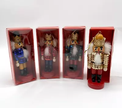 Set 4 Wooden Sequined Sparkle Multicolored Nutcracker Ornaments • $18