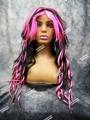Hot Pink Black Slick And Twisted Costume Wig Goth Grunge Punk Rave Party Rocker • $14.95