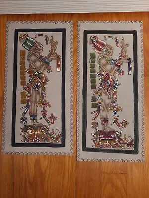 Mexico Mayan Pyrography Leather Painting Chan-bahlum 13x6  Lot Of 2 • $39.99