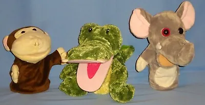 Plush Hand Puppets-alligator/crocodile-elephant-Monkey/chimp-zoo Animal-LOT-3  • $24.50