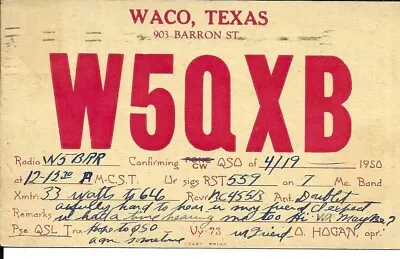 QSL 1950 Waco Texas      Radio Card • $5.52