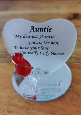 Auntie Verse Tribute Poem Rose Glass Heart Mirror Plaque - Birthday • £8.95