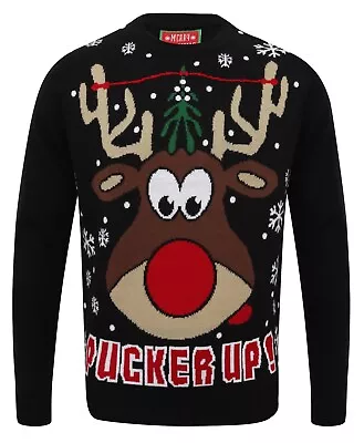 Christmas Jumpers Novelty Funny Knit Festive Pullover Pucker Up Reindeer Black • £9.99