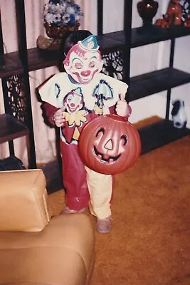 Vintage Snapshot:  Cute Little Kid In Clown Halloween Costume • $14.95