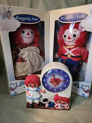 Working Raggedy Ann Andy Wind-Up Talking Alarm Clock & Two Boxed Dolls. • $129.99