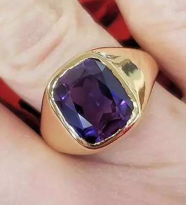 Mens 14k Yellow Gold Purple Tanzanite 11x9mm Rectangle Ring • $845