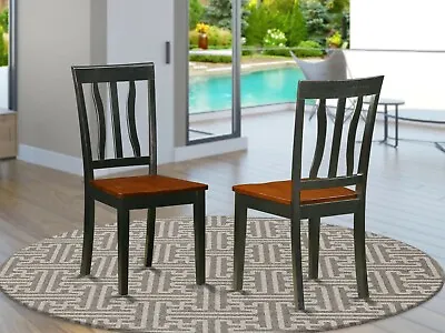 Set Of 4 Antique Dinette Kitchen Dining Chairs With Plain Wood Seat Cherry Black • $314