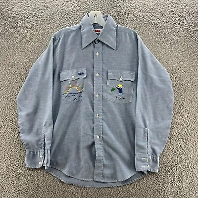 $78.48 • Buy Vintage LEVIS Shirt Mens Medium Chambray 70s Embroidered Western USA Blue