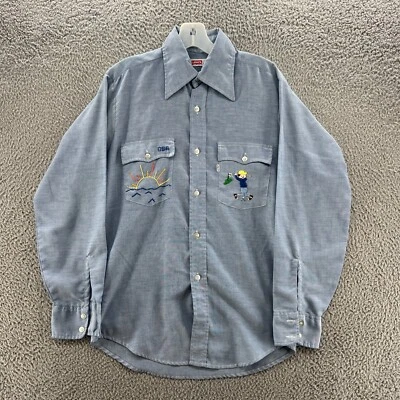 $78.48 • Buy Vintage LEVIS Shirt Mens Medium Chambray 70s Embroidered Western USA Blue
