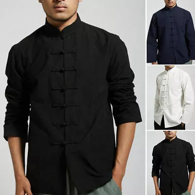 Men Chinese Tang Traditional Uniform Jacket Suit Clothing Kung Fu Tai Chi Coat • £22.78