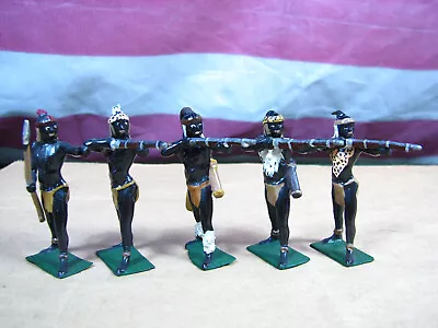 5 Rare Vintage 54mm Zulu African Warriors W Rifles & Leader Set Made In England • $59.99