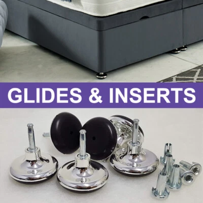 Chrome Feet Bed Legs Gliders Glides Castor For Divan Bed Base Sofa Chair Ottoman • £5.24