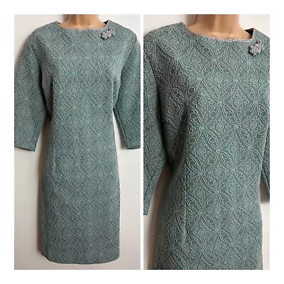 £9.99 • Buy Vintage 60s HEATHKNIT Duck Egg Blue Silver Crimplene Party Mod Shift Dress 14-16