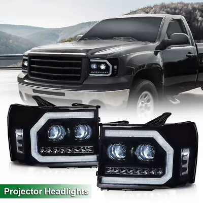 Fit For 07-14 GMC Sierra 1500 2500 3500 Smoke Lens Dual LED Projector Headlights • $167.90