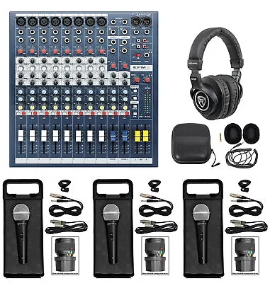 Soundcraft EPM8 8 Mono+2 Stereo Ch. 2 Bus Recording/Live Mixer+Mics+Headphones • $394.95