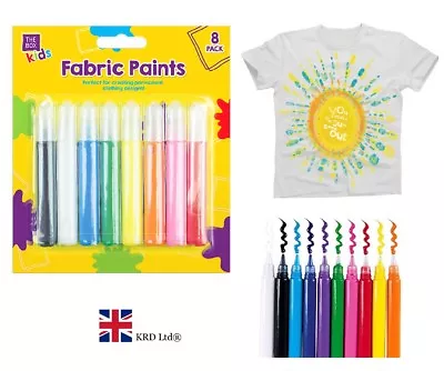 8 X FABRIC PAINTS PACK Kids Children Party Craft Hobby Cloth T Shirt Painting UK • £3.09