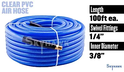 100' X 3/8  Air Hose 100 FT FLEXIBLE CLEAR BLUE PVC AIR HOSE 1/4  NPTM 200 PSI  • $45.99