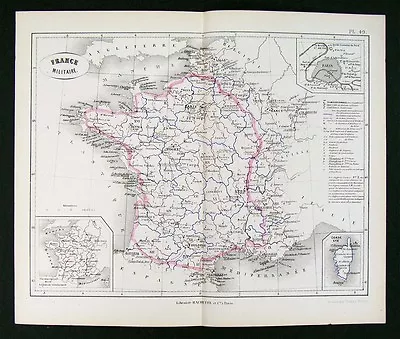 1872 Vorzet Map - Military Divisions Of France - Paris • $9.99