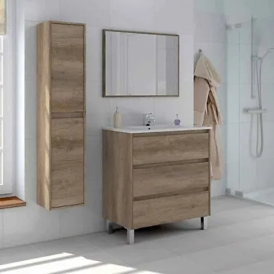 Paco Nordic Oak Effect 2 Door Wall Mounted Floating Bathroom Storage Cupboard • £139