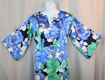 Tori Richard For Liberty House Blue Green Floral White Flowers Dress Womens 10 • £77.20