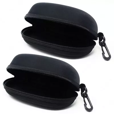 $9.98 • Buy 2-Pack Sunglasses Hard Case Eye Glasses Black Clam Shell Zipper With Hook