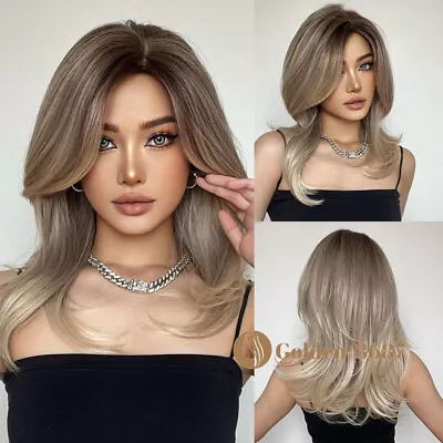 Women Hair Wigs With Side Bangs Brown With Highlights Fanshion Natural Daliy US • $16.01