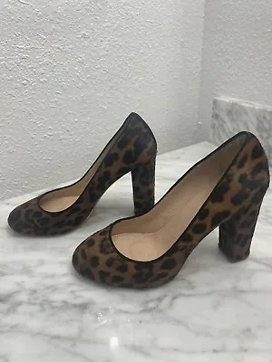 J Crew Collection Etta Leopard Calf Hair 6.5 Heels • $13.99